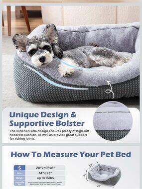 Plush Gray Bolstered Dog Bed - Soft Supportive Pet Lounger